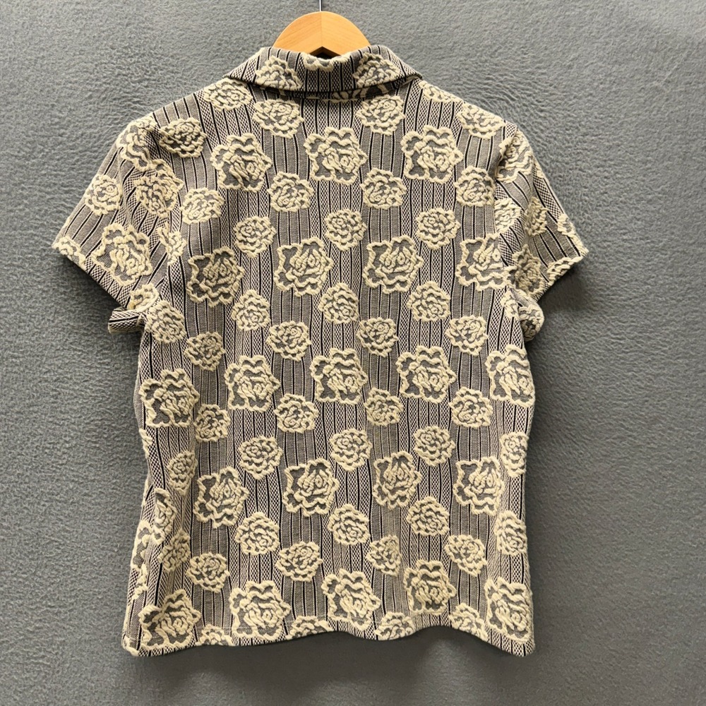Maeve Polo Top Womens Large Floral Jacquard 1/4 Zip Black Cream Pullover Boho - Picture 5 of 11